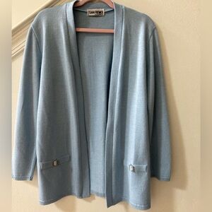 Vintage San Remo by Laura Knits Ice Blue Open Front Cardigan Medium